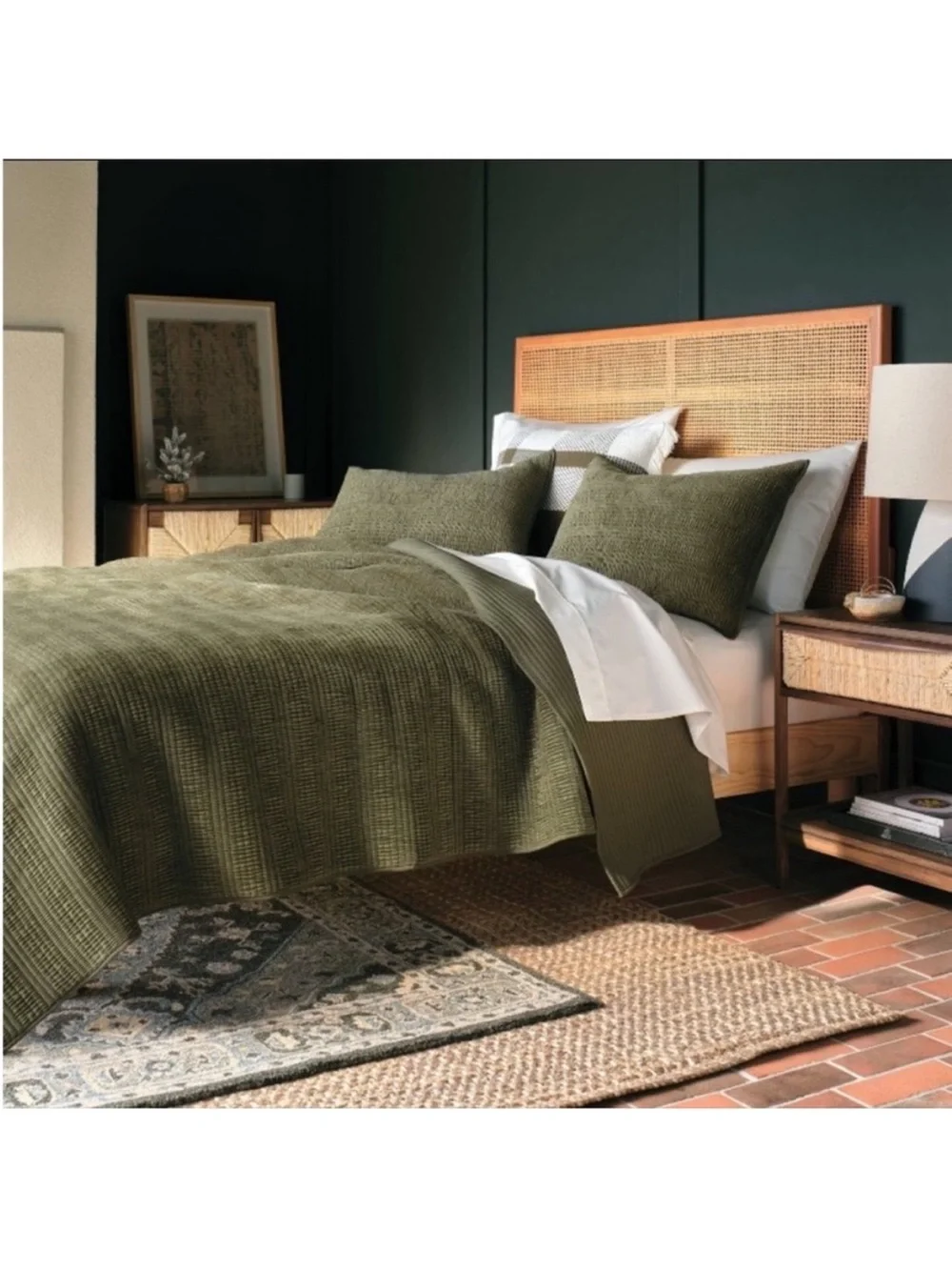 NWT King Ruched Velvet Quilt Green - Threshold